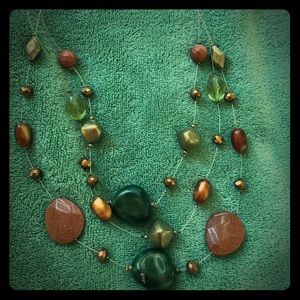 Triple strand,earth tone stone, fashion necklace